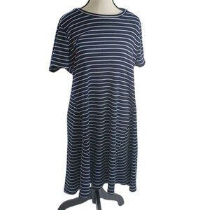 DKNY Womens Size XL Navy Blue White Striped Short Sleeve Casual T Shirt Dress